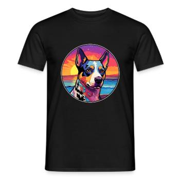St. Miguel Cattle Dog Rasse Bunte Karikatur Wasserc - Männer T-Shirt - Schwarz - Vorne - AI Model Male 178 light (178cm)