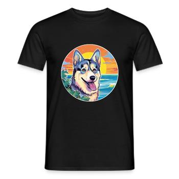 Suédois Vallhund Chien Race Coloré Cartoon Waterc - T-shirt homme - noir - Devant - AI Model Male 178 light (178cm)