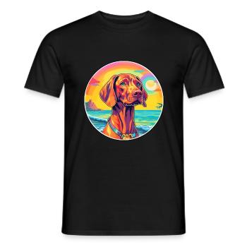 Vizsla chien race coloré dessin animé aquarelle - T-shirt homme - noir - Devant - AI Model Male 178 light (178cm)