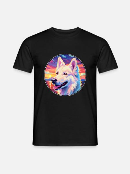 Chien de berger blanc race coloré dessin animé Watercol - T-shirt homme - noir