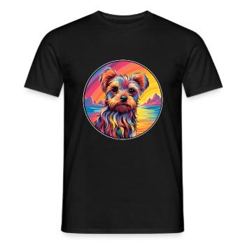 Yorkshire Terrier Dog Breed Colorful Cartoon Water - Men's T-Shirt - black - Front - AI Model Male 178 light (178cm)