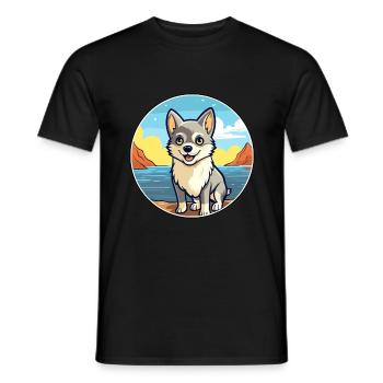 Alaska Klee Kai chien race Cartoon Kawaii Clipart - T-shirt homme - noir - Devant - AI Model Male 178 light (178cm)