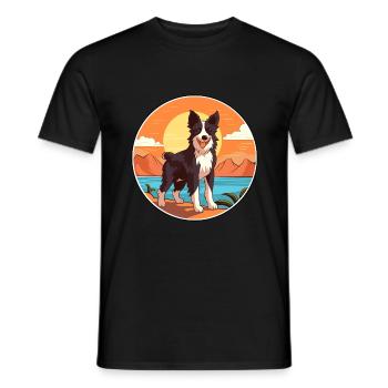 Border Collie Dog Breed Cartoon Kawaii Clipart Dog - Men's T-Shirt - black - Front - AI Model Male 178 light (178cm)