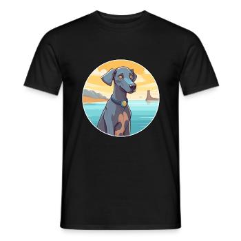 Bleu dentelle chien race dessin animé Kawaii Clipart chien animal de compagnie - T-shirt homme - noir - Devant - AI Model Male 178 light (178cm)