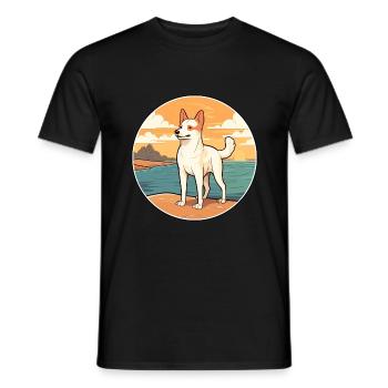 Canaan chien race dessin animé Kawaii Clipart aquarelle - T-shirt homme - noir - Devant - AI Model Male 178 light (178cm)