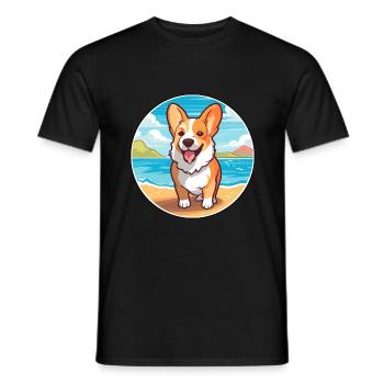 Corgi Dog Breed Cartoon Kawaii Clipart Watercolor - Men's T-Shirt - black - Front - AI Model Male 178 light (178cm)