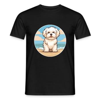 Coton De Tuléar chien race Cartoon Kawaii Clipart - T-shirt homme - noir - Devant - AI Model Male 178 light (178cm)