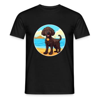 Curly Coated Retriever Dog Breed Cartoon Kawaii - Men's T-Shirt - black - Front - AI Model Male 178 light (178cm)