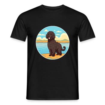 Frison chien d’eau race Cartoon Kawaii Clipart chien - T-shirt homme - noir - Devant - AI Model Male 178 light (178cm)