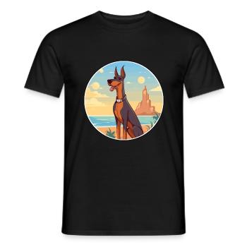 Doberman chien race dessin animé Kawaii Clipart chien animal de compagnie - T-shirt homme - noir - Devant - AI Model Male 178 light (178cm)
