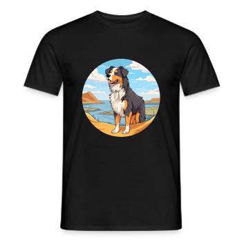 English Shepherd Dog Breed Cartoon Kawaii Clipart - Men's T-Shirt - black - Front - AI Model Male 178 light (178cm)