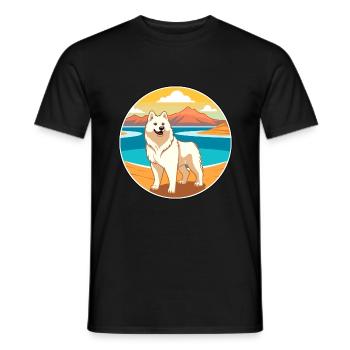 Jindo Dog Breed Cartoon Kawaii Clipart Watercolor - Men's T-Shirt - black - Front - AI Model Male 178 light (178cm)
