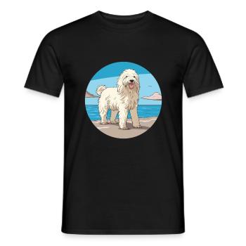 Komondor chien race dessin animé kawaii clipart chien animal de compagnie - T-shirt homme - noir - Devant - AI Model Male 178 light (178cm)