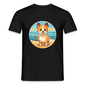 Lundehund chien race dessin animé kawaii clipart chien animal de compagnie - T-shirt homme - noir - Devant - AI Model Male 178 light (178cm)