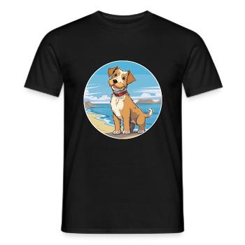 Lucas Terrier chien race dessin animé Kawaii Clipart chien - T-shirt homme - noir - Devant - AI Model Male 178 light (178cm)