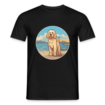 Labradoodle chien race dessin animé Kawaii Clipart chien - T-shirt homme - noir - Devant - AI Model Male 178 light (178cm)