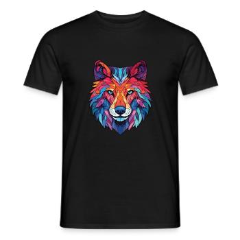 Wolf Colorful Watercolor Animal Pet Illustration - Men's T-Shirt - black - Front - AI Model Male 178 light (178cm)