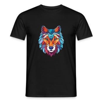 Wolf Colorful Watercolor Animal Pet Illustration - Men's T-Shirt - black - Front - AI Model Male 178 light (178cm)