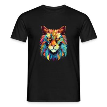 Maine Coon Cat Aquarelle Colorée Animal Cartoon - T-shirt homme - noir - Devant - AI Model Male 178 light (178cm)