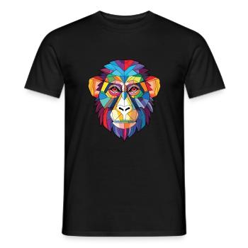 Monkey Colorful Watercolor Animal Pet Illustration - Men's T-Shirt - black - Front - AI Model Male 178 light (178cm)