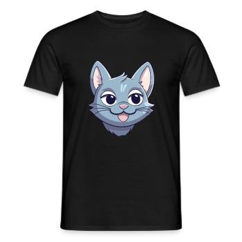 Russische blaue Katze Karikatur Aquarell Illustration - Männer T-Shirt - Schwarz - Vorne - AI Model Male 178 light (178cm)