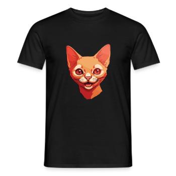 Red Devon Rex Cat Cartoon Watercolor Illustration - Men's T-Shirt - black - Front - AI Model Male 178 light (178cm)