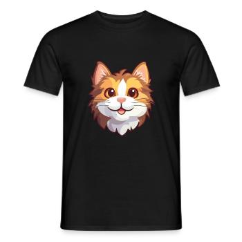 Kurilian Bobtail Cat Cartoon Watercolor Clipart - Men's T-Shirt - black - Front - AI Model Male 178 light (178cm)