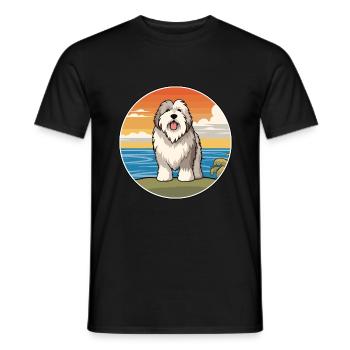 Vieux chien de berger anglais race de chien de dessin animé Kawaii chien - T-shirt homme - noir - Devant - AI Model Male 178 light (178cm)
