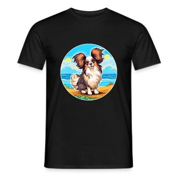 Papillon chien race dessin animé kawaii clipart chien animal de compagnie - T-shirt homme - noir - Devant - AI Model Male 178 light (178cm)