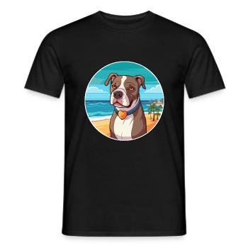 Pitbull chien race dessin animé Kawaii Clipart chien animal de compagnie - T-shirt homme - noir - Devant - AI Model Male 178 light (178cm)