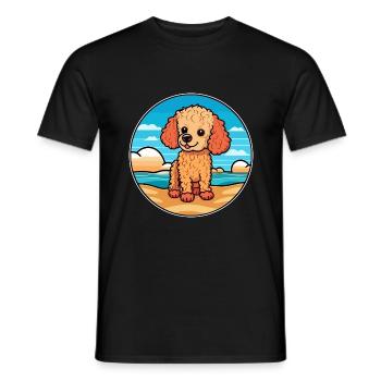 Caniche chien race dessin animé Kawaii Clipart aquarelle - T-shirt homme - noir - Devant - AI Model Male 178 light (178cm)