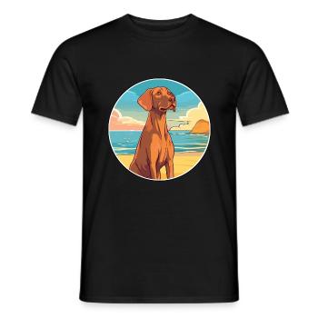 Vizsla chien race dessin animé Kawaii Clipart aquarelle - T-shirt homme - noir - Devant - AI Model Male 178 light (178cm)