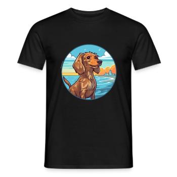 Wirehaired Dachshund Dog Breed Cartoon Kawaii Dog - Men's T-Shirt - black - Front - AI Model Male 178 light (178cm)