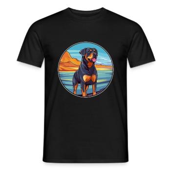 Rottweiler chien race dessin animé Kawaii Clipart chien - T-shirt homme - noir - Devant - AI Model Male 178 light (178cm)