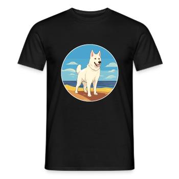 White Shepherd Dog Breed Cartoon Kawaii Clipart - Men's T-Shirt - black - Front - AI Model Male 178 light (178cm)