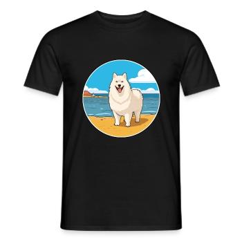 Samoyède chien race Cartoon Kawaii Clipart chien animal de compagnie - T-shirt homme - noir - Devant - AI Model Male 178 light (178cm)