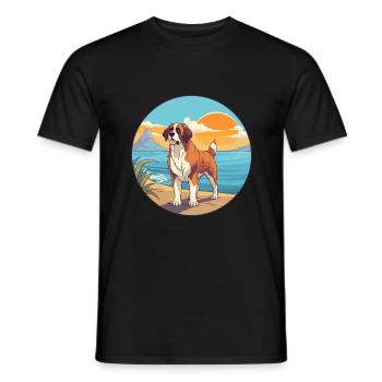 St Bernard chien race Cartoon Kawaii Clipart chien - T-shirt homme - noir - Devant - AI Model Male 178 light (178cm)