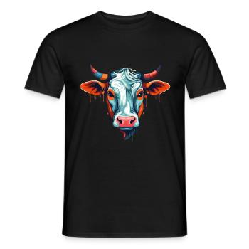 Cow Colorful Watercolor Cartoon Kawaii Animal - Men's T-Shirt - black - Front - AI Model Male 178 light (178cm)