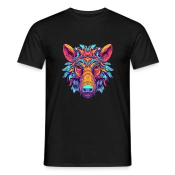Boar Colorful Watercolor Cartoon Kawaii Animal - Men's T-Shirt - black - Front - AI Model Male 178 light (178cm)