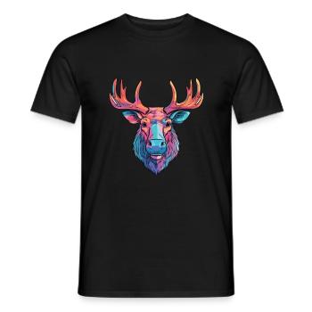 Moose Colorful Watercolor Cartoon Kawaii Animal - Men's T-Shirt - black - Front - AI Model Male 178 light (178cm)