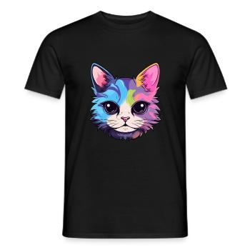 Chaton coloré aquarelle dessin animé kawaii animal - T-shirt homme - noir - Devant - AI Model Male 178 light (178cm)
