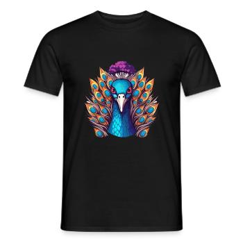Pfau buntes Aquarell Cartoon Kawaii Tier - Männer T-Shirt - Schwarz - Vorne - AI Model Male 178 light (178cm)