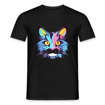 Katze buntes Aquarell Cartoon Kawaii Tier - Männer T-Shirt - Schwarz - Vorne - AI Model Male 178 light (178cm)