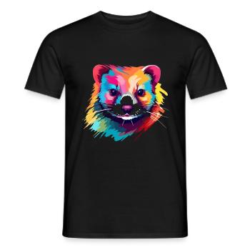 Ferret Colorful Watercolor Cartoon Kawaii Animal - Men's T-Shirt - black - Front - AI Model Male 178 light (178cm)