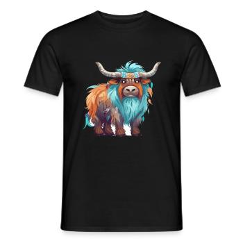 Yak Colorful Watercolor Cartoon Kawaii Animal - Men's T-Shirt - black - Front - AI Model Male 178 light (178cm)