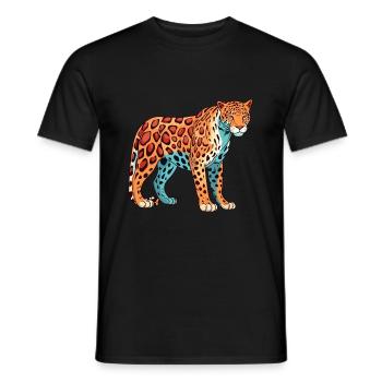 Jaguar Buntes Aquarell Cartoon Kawaii Tier - Männer T-Shirt - Schwarz - Vorne - AI Model Male 178 light (178cm)