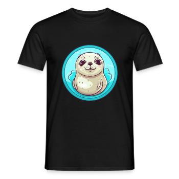 Sceau Aquarelle Colorée Dessin Animé Kawaii Animal - T-shirt homme - noir - Devant - AI Model Male 178 light (178cm)