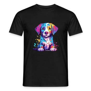 Hund Buntes Aquarell Cartoon Kawaii Tier - Männer T-Shirt - Schwarz - Vorne - AI Model Male 178 light (178cm)