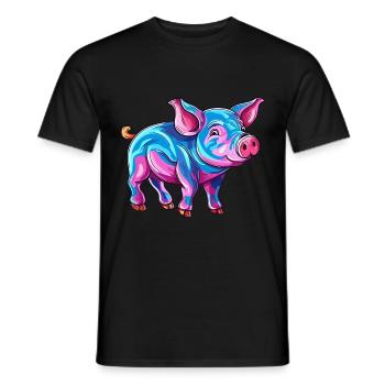 Cochon Aquarelle Colorée Dessin Animé Kawaii Animal - T-shirt homme - noir - Devant - AI Model Male 178 light (178cm)