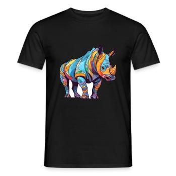 Rhino Colorful Watercolor Cartoon Kawaii Animal - Men's T-Shirt - black - Front - AI Model Male 178 light (178cm)